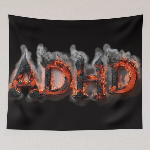 Item preview, The inscription "ADHD" on a black background - fire, ash and smoke.1 designed and sold by My-fake-places.