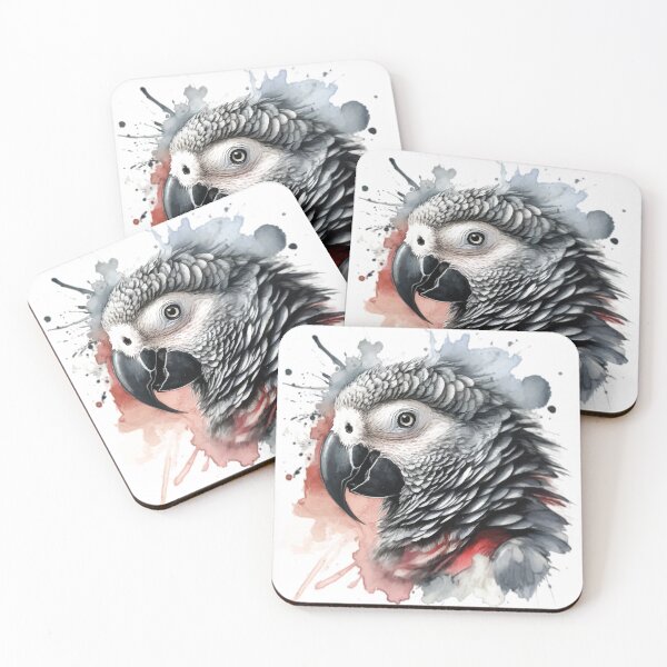 Item preview, Elegant African Grey Parrot Watercolour Art designed and sold by DecalBox.