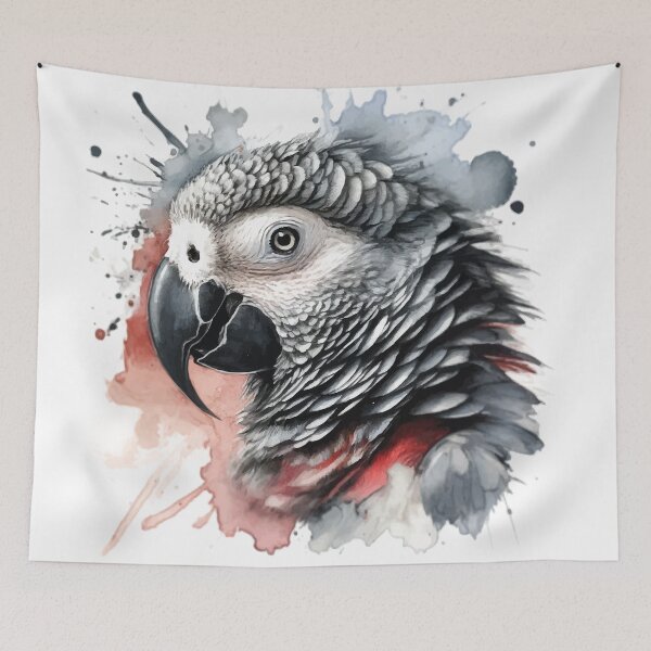 Item preview, Elegant African Grey Parrot Watercolour Art designed and sold by DecalBox.