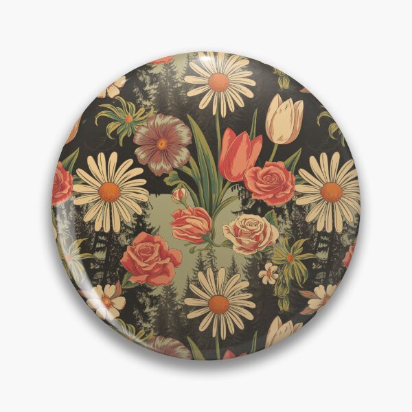 Item preview, warm ‘70s tones floral pattern with various flowers designed and sold by TulipaGraphics.
