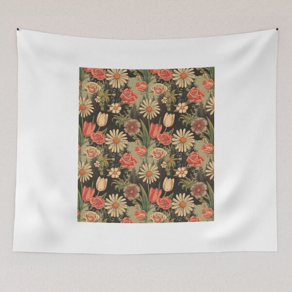 Item preview, warm ‘70s tones floral pattern with various flowers designed and sold by TulipaGraphics.