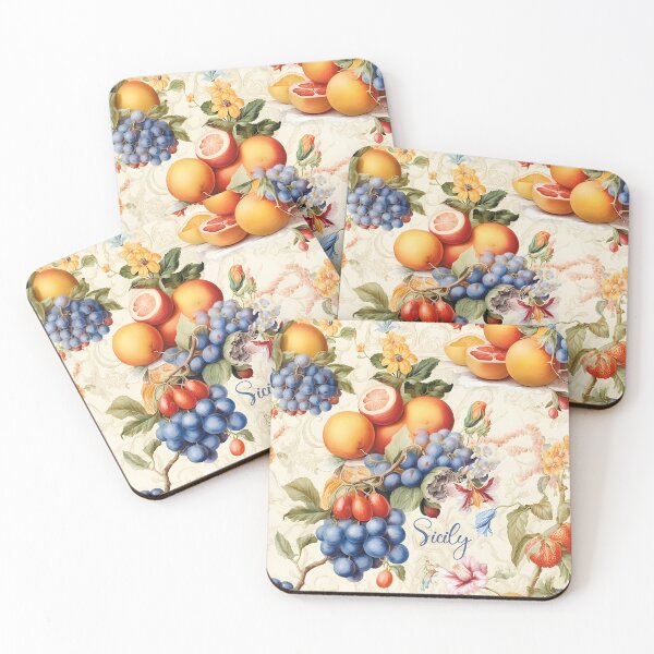 Item preview, Sicily - pattern with flowers and fruits grapes and citruses and strawberries designed and sold by EmeraldeaArt.