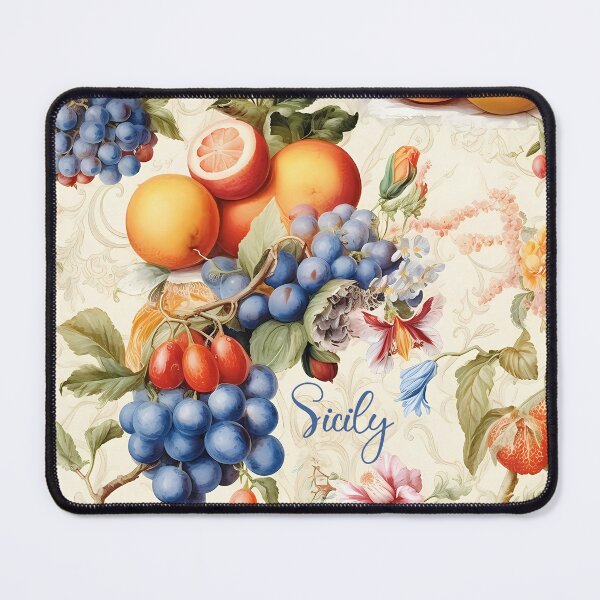 Item preview, Sicily - pattern with flowers and fruits grapes and citruses and strawberries designed and sold by EmeraldeaArt.