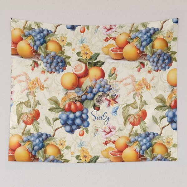 Item preview, Sicily - pattern with flowers and fruits grapes and citruses and strawberries designed and sold by EmeraldeaArt.
