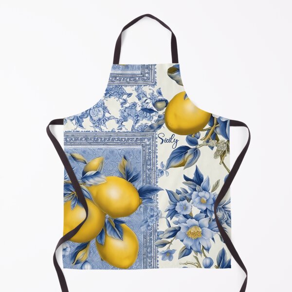 Item preview, Sicily - pattern of blue and yellow lemon tile and blue leander flowers designed and sold by EmeraldeaArt.