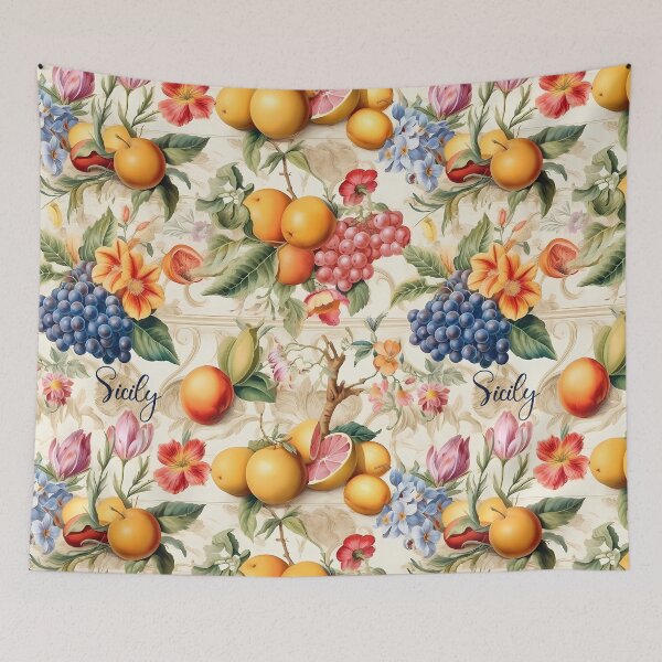 Item preview, Sicily - floral pattern with fruits grapes and citruses designed and sold by EmeraldeaArt.