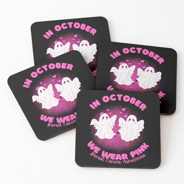 Item preview, Breast Cancer Awareness Design for October – In October We Wear Pink with Cute Ghosts and Hearts for Halloween and Pink Ribbon Support designed and sold by AnasLN.