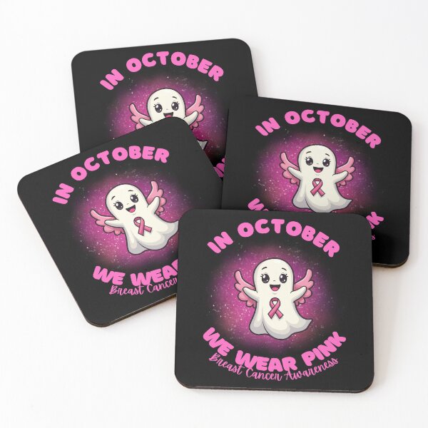 Item preview, Breast Cancer Awareness Design for October – In October We Wear Pink with Cute Ghosts and Hearts for Halloween and Pink Ribbon Support designed and sold by AnasLN.