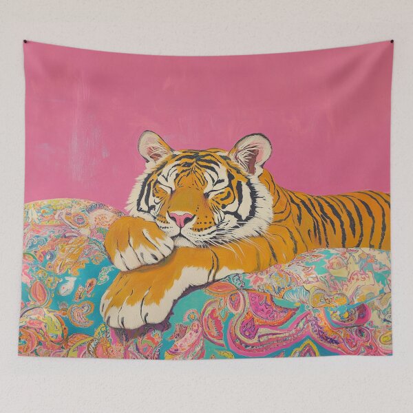 Item preview, Pink Maximalist Tiger Preppy Painting designed and sold by Creative Brat Design Studio.
