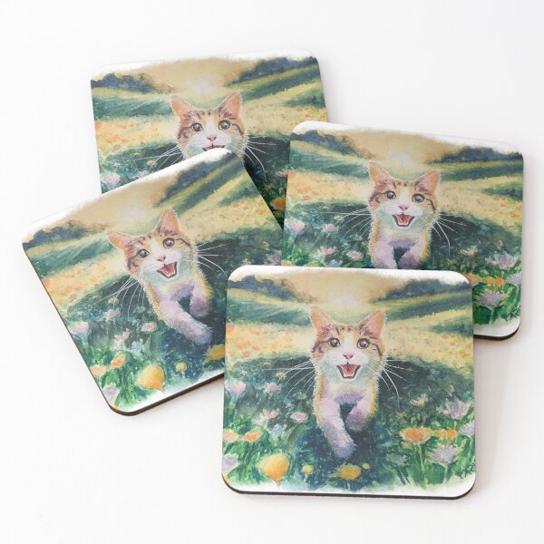 Item preview, Happy cat running in a flowery field designed and sold by MarieLeRiz-Art.