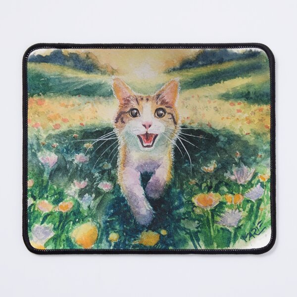 Item preview, Happy cat running in a flowery field designed and sold by MarieLeRiz-Art.