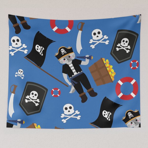 Item preview, pirate cat skull crossbones blue designed and sold by Gossip Rag.