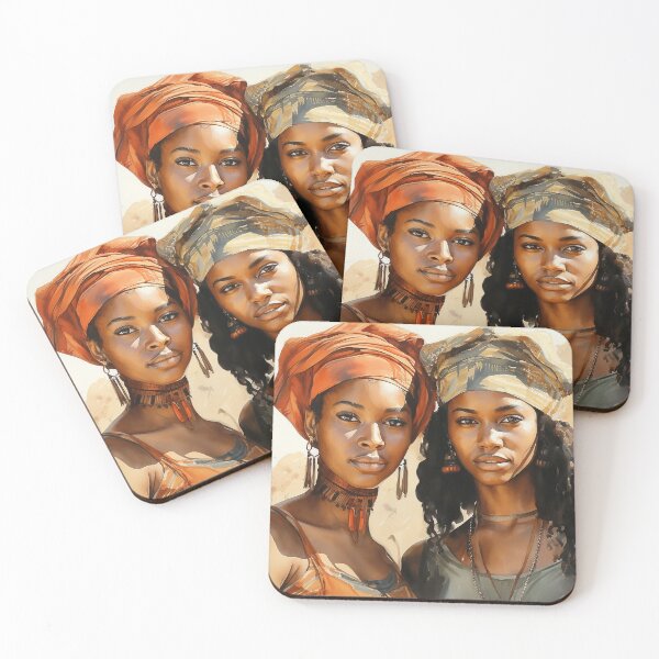 Item preview, Sisters of the Sun - Two African Women Posing In Traditional Garb - Black Art - Watercolor Art designed and sold by CastleBySea.