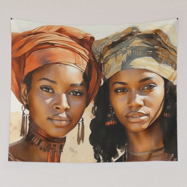 Item preview, Sisters of the Sun - Two African Women Posing In Traditional Garb - Black Art - Watercolor Art designed and sold by CastleBySea.