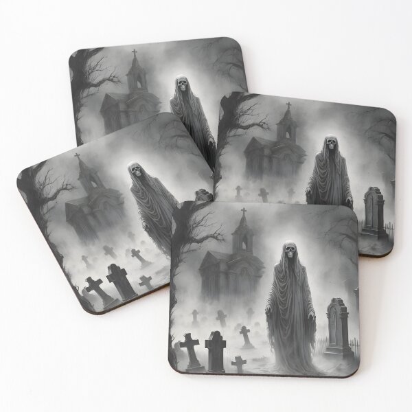 Item preview, Pencil Sketch of a Scary Ghost Haunting a Spooky Graveyard in Black and White designed and sold by creativaimages.