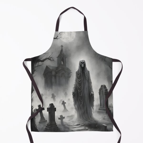 Item preview, Pencil Sketch of a Scary Ghost Haunting a Spooky Graveyard in Black and White designed and sold by creativaimages.