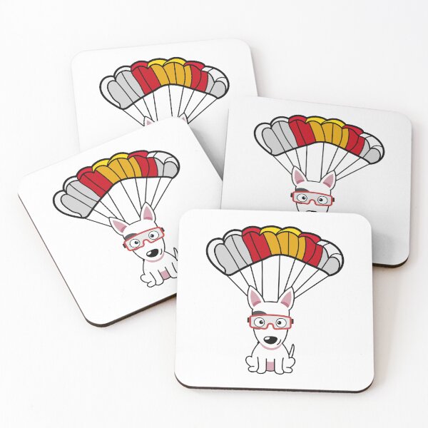 Item preview, Happy bull terrier dog has a parachute designed and sold by Pet Station.