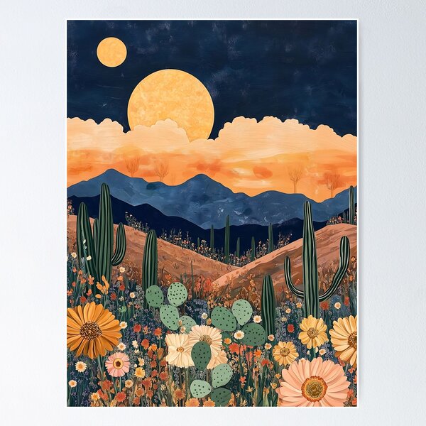 Item preview,  'Desert Dreams Under Twin Suns' Western art print Vintage retro wall art Botanical designed and sold by HomelyFinds9.