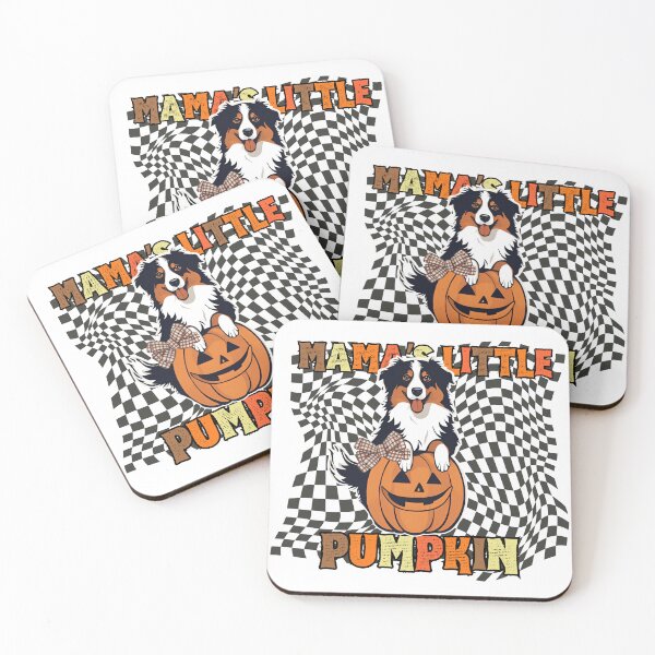 Item preview, "Mama's Little Pumpkin" - Australian Shepherd in Halloween Pumpkin with Checkered Background designed and sold by GoodyPaws.