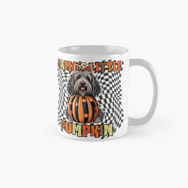 Item preview, "Mama's Little Pumpkin" - Bergamasco Shepherd in Halloween Pumpkin with Checkered Background designed and sold by GoodyPaws.