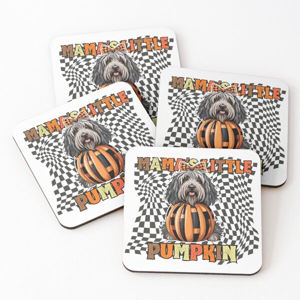 Item preview, "Mama's Little Pumpkin" - Bergamasco Shepherd in Halloween Pumpkin with Checkered Background designed and sold by GoodyPaws.
