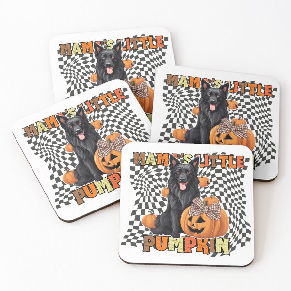 Item preview, "Mama's Little Pumpkin" - Belgian Shepherd Groenendael in Halloween Pumpkin with Checkered Background designed and sold by GoodyPaws.