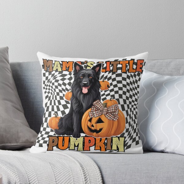 Item preview, "Mama's Little Pumpkin" - Belgian Shepherd Groenendael in Halloween Pumpkin with Checkered Background designed and sold by GoodyPaws.