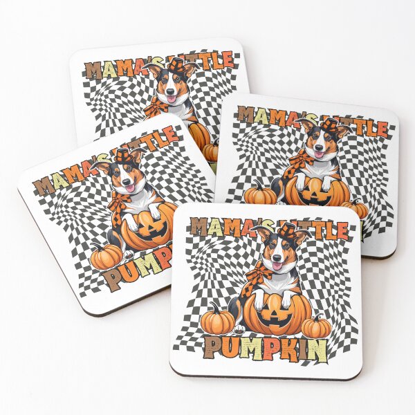 Item preview, "Mama's Little Pumpkin" - Smooth Collie in Halloween Pumpkin with Checkered Background designed and sold by GoodyPaws.