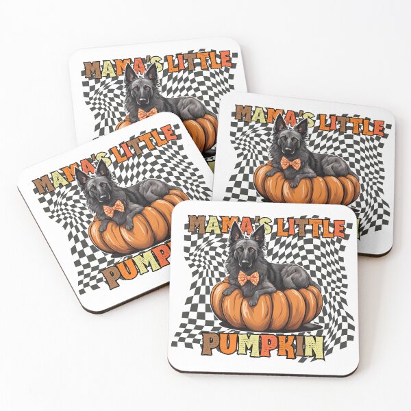 Item preview, "Mama's Little Pumpkin" - Longhaired Dutch Shepherd in Halloween Pumpkin with Checkered Background designed and sold by GoodyPaws.