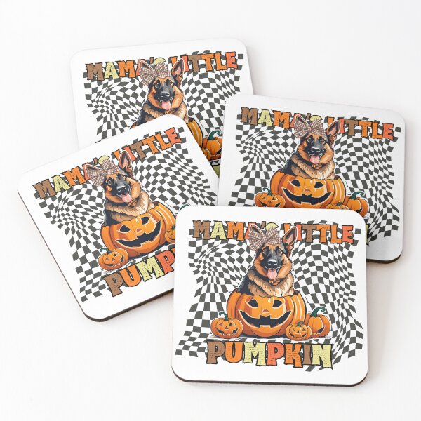 Item preview, "Mama's Little Pumpkin" - German Shepherd in Halloween Pumpkin with Checkered Background designed and sold by GoodyPaws.