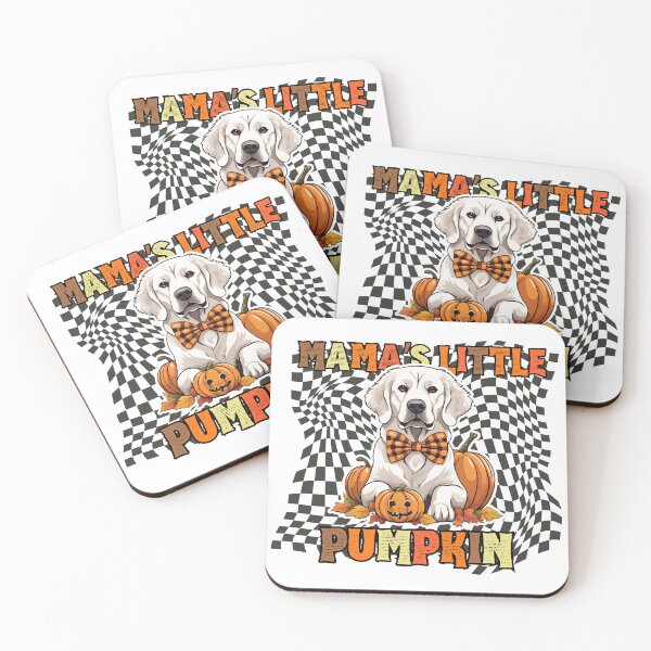 Item preview, "Mama's Little Pumpkin" - Kuvasz in Halloween Pumpkin with Checkered Background designed and sold by GoodyPaws.