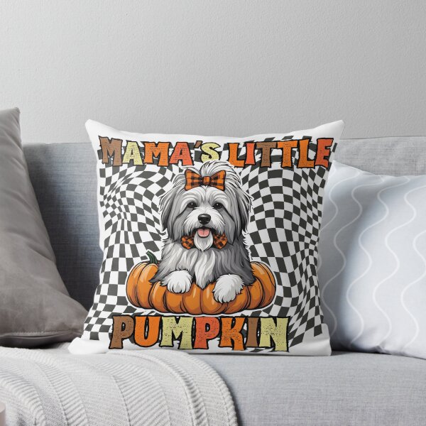 Item preview, "Mama's Little Pumpkin" - Pyrenean Sheepdog in Halloween Pumpkin with Checkered Background designed and sold by GoodyPaws.