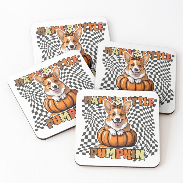 Item preview, "Mama's Little Pumpkin" - Pembroke Welsh Corgi in Halloween Pumpkin with Checkered Background designed and sold by GoodyPaws.
