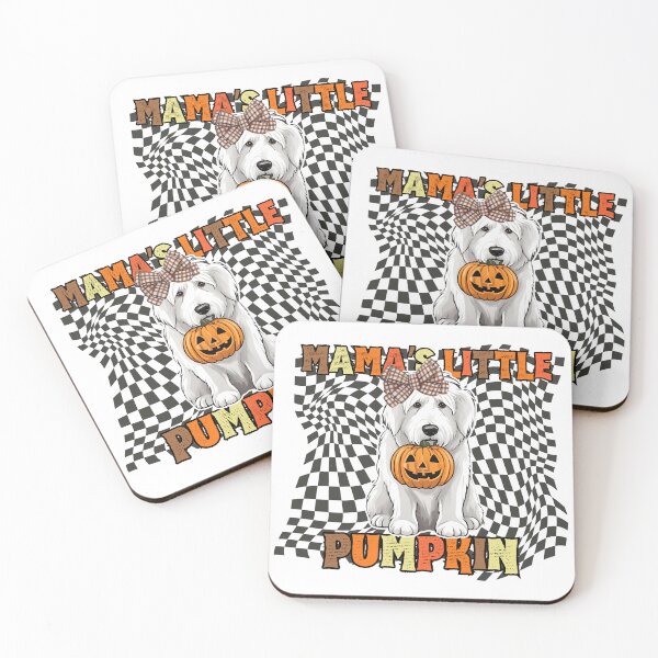 Item preview, "Mama's Little Pumpkin" - South Russian Ovcharka in Halloween Pumpkin with Checkered Background designed and sold by GoodyPaws.