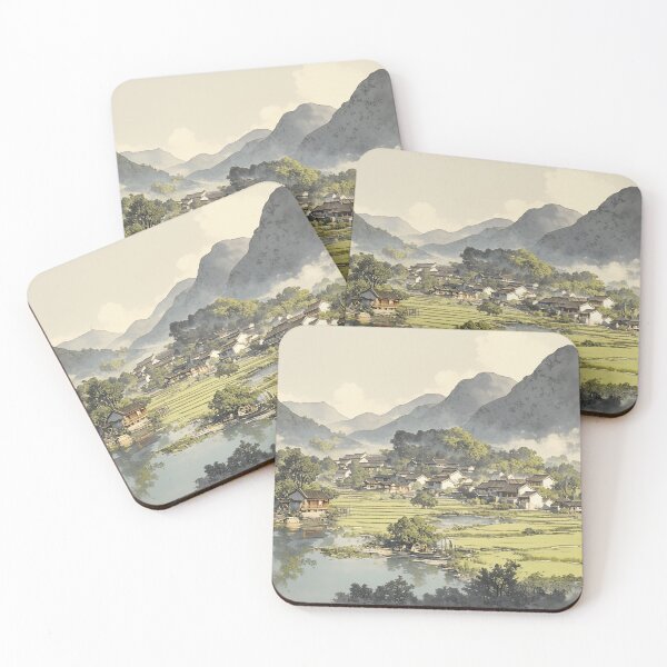Item preview, Watercolor Chinese Village with Mountains designed and sold by Christian Weiss.