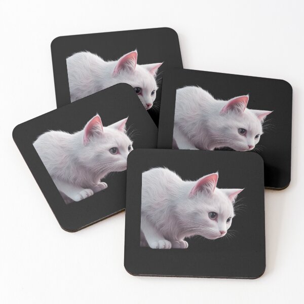 Item preview,  White Cat with Pink Inner Ears and Large, Detailed Eyes, Giving it a Very Lifelike Appearance. designed and sold by macadolie.