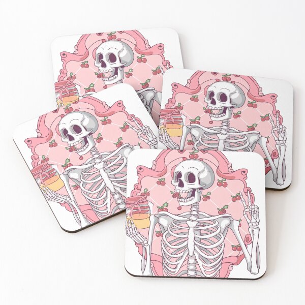 Item preview, Pastel Pink Skeleton with Cherries - Cute and Spooky Design designed and sold by Charlietule.
