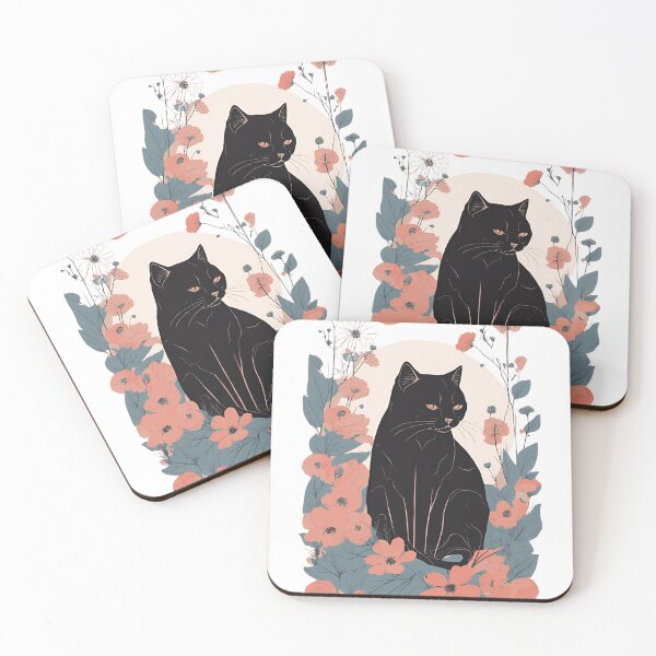 Item preview, Black CAt with Plants and flowers designed and sold by Catophile.