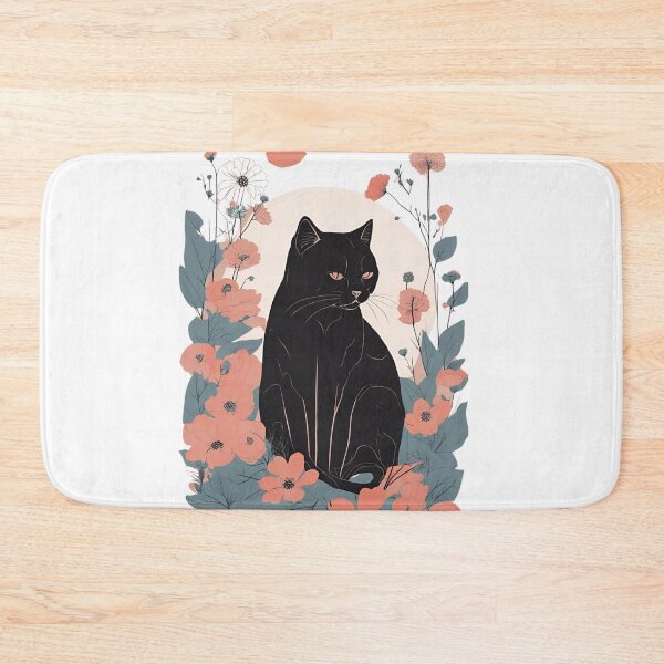 Item preview, Black CAt with Plants and flowers designed and sold by Catophile.