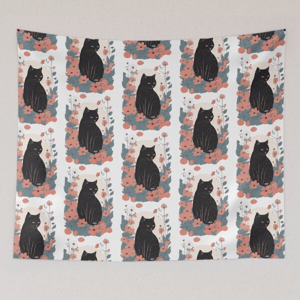 Item preview, Black CAt with Plants and flowers designed and sold by Catophile.