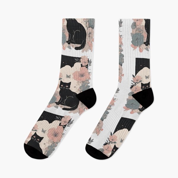 Item preview, Elegant black cat with colorful autumn flowers in an artistic style. designed and sold by Catophile.