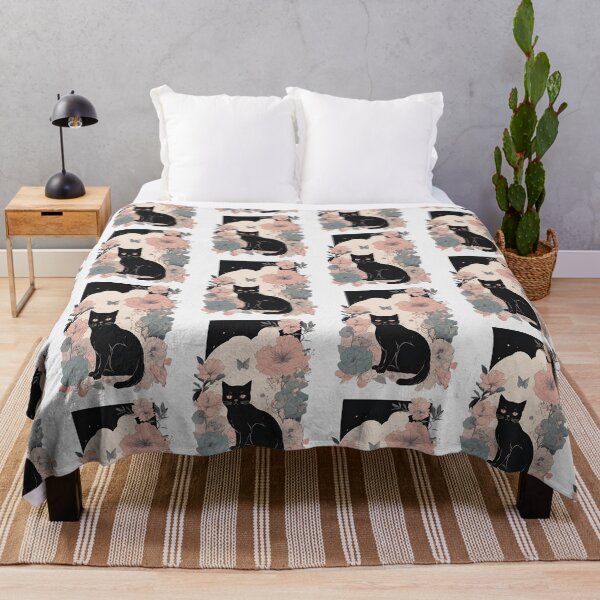 Item preview, Elegant black cat with colorful autumn flowers in an artistic style. designed and sold by Catophile.