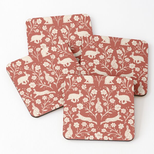 Item preview, Block Printed Brown English Hares and Wildflowers cream and rust designed and sold by NattyDesigns.