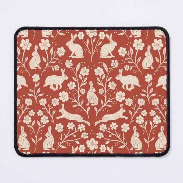 Item preview, Block Printed Brown English Hares and Wildflowers cream and rust designed and sold by NattyDesigns.