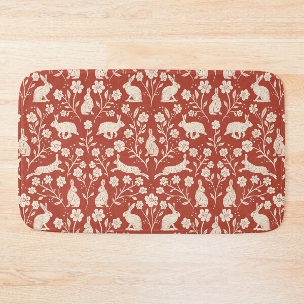 Item preview, Block Printed Brown English Hares and Wildflowers cream and rust designed and sold by NattyDesigns.