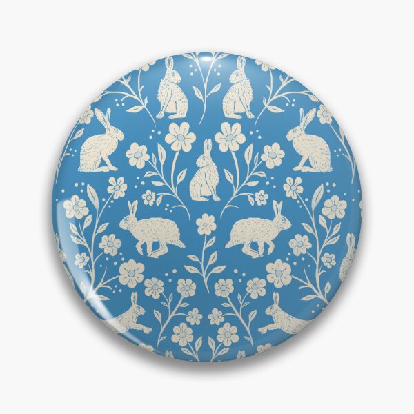 Item preview, Block Printed Brown English Hares and Wildflowers cream and cornflower blue designed and sold by NattyDesigns.