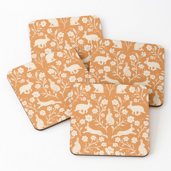 Item preview, Block Printed Brown English Hares and Wildflowers cream and mustard yellow designed and sold by NattyDesigns.