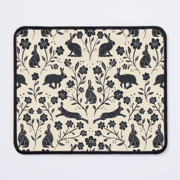 Item preview, Block Printed Brown English Hares and Wildflowers black and cream designed and sold by NattyDesigns.