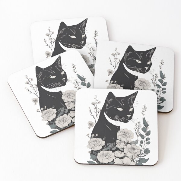 Item preview, Cozy black cat with colorful flowers in a fall-themed design. designed and sold by Catophile.