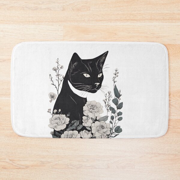 Item preview, Cozy black cat with colorful flowers in a fall-themed design. designed and sold by Catophile.